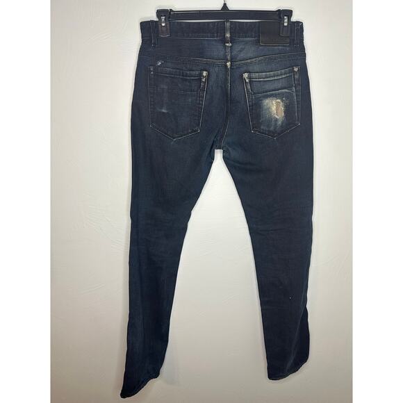 Railcar Fine Goods Jeans Men's Size 33 Dark Denim Distressed Straight Leg Button - Picture 3 of 8